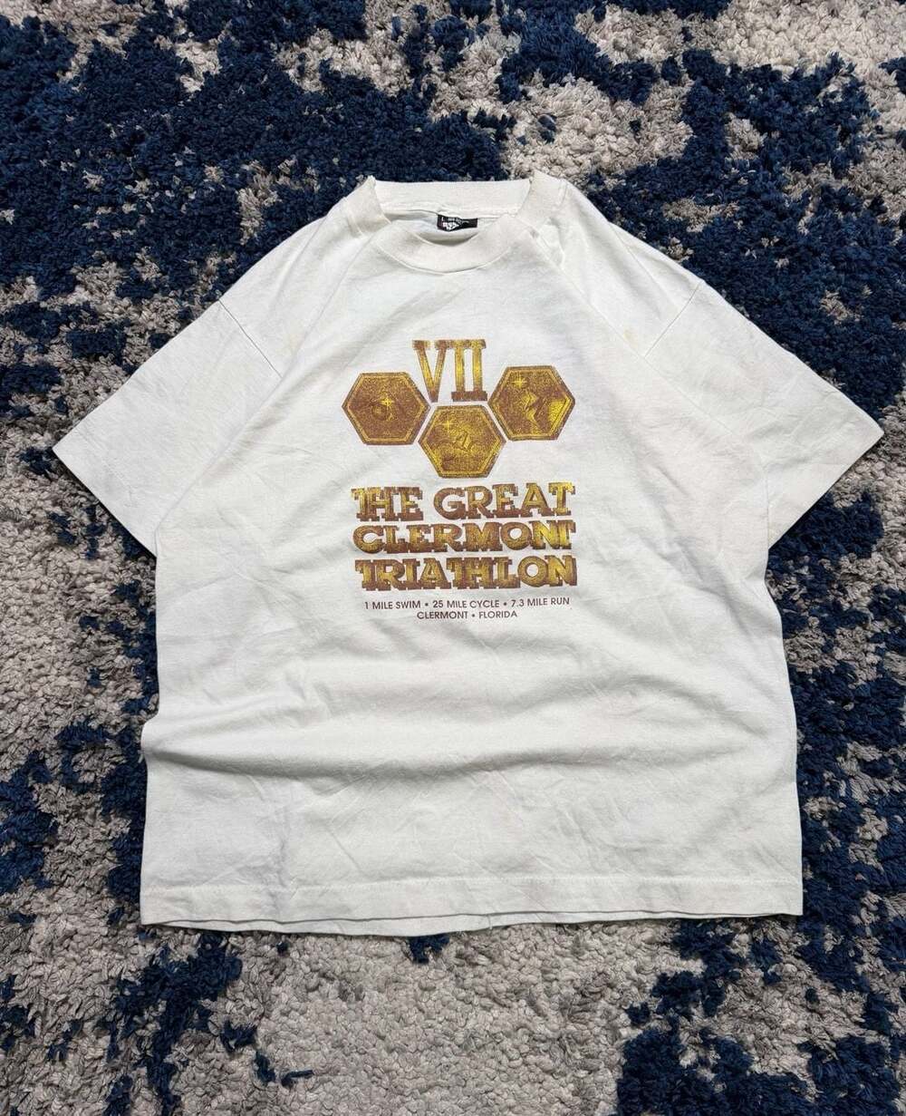 Vtg 80s The Great Clermont Triathlon VII White Single Stitch T Screen Stars Best